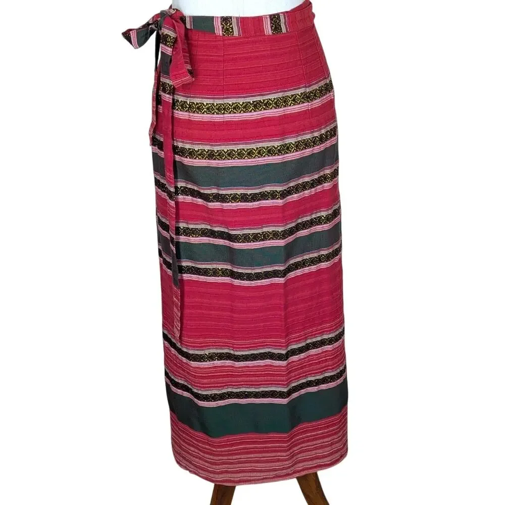 Vintage M Striped Wrap Skirt Piankusol Made in Thailand Boho Resort Vacation